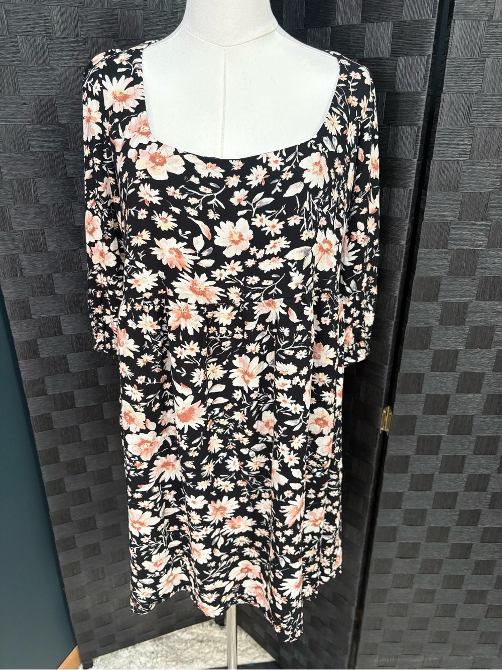 American Eagle Cottagecore Black Floral Square Neck Babydoll Dress